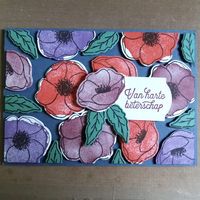 Deze floating frame kaart is een creatie van Ingrid Nellen. Ze heeft de klaprozen gestempeld in de kleuren van de combinatie, deze uitgesneden met de Painted Labels Dies en geplakt op een Misty Moonlight achtergrond. Om de kaart af te maken heeft Ingrid een tekst uit Volop Vrienden gebruikt en versierd met een extra bloemetje. #prulleke #prullekekleurencombinatie #stampinupnederland #paintedpoppiesstampset #paintedlabelsdies #stampinupdemonstratrice #echtepostiszoveelleuker #stampinupdemo