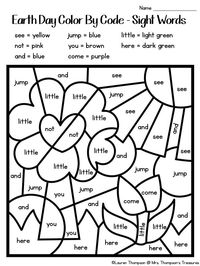 Free color by sight words for Earth Day