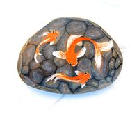 Three Koi Fish Painting in Rock Pond * Fish Art * Hand Painted Koi * Fishpond Decor * Goldfish Painting * Gift for Her * Garden Stone Gift