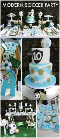 Love this clean and modern soccer birthday party! See more party ideas at CatchMyParty.com!