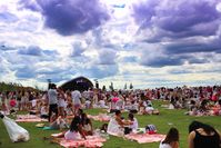 Esta gigantesca escultura de flamingos cor-de-rosa apareceu no Pinknic Festival deste ano #flamingo #picnic #festival
