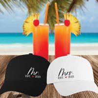 Super cute matching Mr. & Mrs. baseball hats for the newlyweds! Available at Joy & Chaos