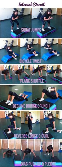 Quick interval circuit workout using a step and 2 weights