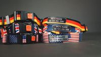 Flag Dog Collar Personalized printed with name id tag, patriotic handmade cute cat collar, small custom leather metallic large s-xl