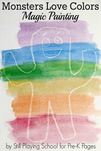 Monsters Love Colors: Watercolor Resist. Your kids will LOVE this hilarious book. Do this easy crayon resist painting activity after you read the book. Super fun for preschool and kindergarten kids! - Pre-K Pages