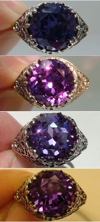 Color Change Alexandrite Filigree Sterling by goldandgemsllc. Nice way to see the variation of color in a single stone.