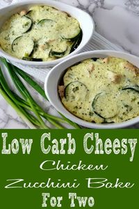 Chicken Zucchini Bake has a delicious blend of diced chicken and zucchini mixed with shredded Italian cheese blend, sour cream, green onion, and egg seasoned with basil, salt, and fresh ground black pepper. This easy to prepare recipe is low carb and makes a great breakfast, lunch, or dinner for two. #zucchini #chicken #LowCarb #baked #RecipeForTwo #DinnerForTwo #BreakfastForTwo #LunchForTwo via @ZonaCooks