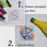 #bricolage #enfant Du tissu, des feutres standards et quelques gouttes de jus de citron www.toutpetitrien.ch - fleurysylvie