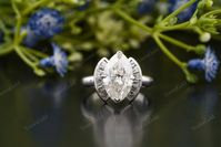 3.55CT Marquise Cut Moissanite Engagement Ring, Antique Vintage Cluster Ring, Solid 14k White Gold Anniversary Wedding Ring,Handmade Jewelry