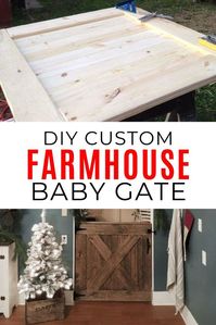 Hate those ugly standard baby gates? If you're looking for a unique custom made baby gate to match your farmhouse home decor you'll want to check this diy project. Use this gate for stairs or to dog proof your home. #diy #babygate #farmhouse