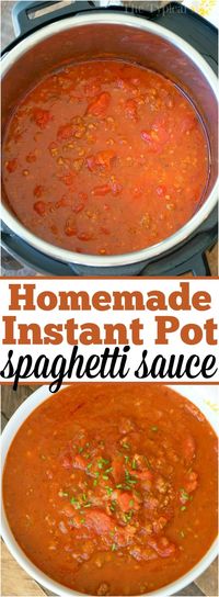Here is a really easy homemade Instant Pot spaghetti sauce recipe! All you need are a few cans of this and a roll of that to make the most flavorful sauce ever. I literally threw this together in 10 minutes and 20 minutes later it was done. Way better than any jarred sauce. #instantpot #pressurecooker #homemade #spaghetti #sauce #easy via @thetypicalmom