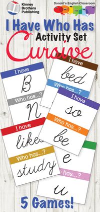 I Have Who Has is a great activity for kids learning cursive writing! 5 Games! ABCs, 2-letter sight words, CVC, and more!