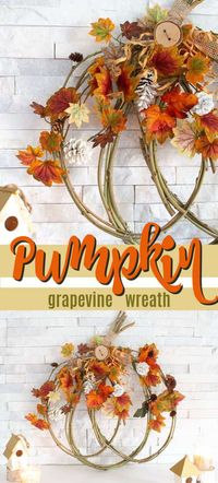 This simple pumpkin grapevine wreath is a beautiful way to welcome the colors of fall into your home decorating. Step-by-step tutorial included! #pumpkinwreath #fallwreath #pumpkin #wreath #homedecor #diywreath #autumnwreath #homemadewreath #thanksgiving #thanksgivingdecor #craftsbyamanda