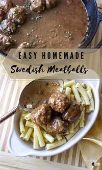 Easy Homemade Swedish Meatballs are soft and savory with each bite; made from a mixture of beef and pork, served in a deliciously rich gravy. These made-from-scratch meatballs have all-natural ingredients and pack a mouthful of flavor. #recipe #homemade #easyrecipe #swedish #meatballs #beef #pork