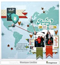 Away we go - Imaginisce - Scrapbook.com - Use map paper and brads to document your travels on a layout.