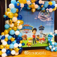 Balloon cascade background decoration with a customized printed banner used for a paw patrol birthday party and a baptism party 2 in 1 kind of thing! Ask for more ideas: info@decoraevents.com or visit our website www.decoraevents.com #paw #patrol #birthday #party #ideas #balloon #decoration #services #toronto #gta #brampton #filipino #philippines #lechon #republik