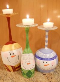 Wine Glass Snowmen Candle Holders Set of 3 by neatstuf on Etsy, $50.00
