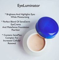 EyeLuminator The perfect blend of SeneDerm EyeCrème and SeneDerm MakeSense Foundation Pearlizer made to help make your skin more beautiful around the eye area – both inside and out. Brighten and highlight eyes while moisturizing during the day Use in the morning as part of your colour cosmetic application Includes ingredients which have shown to be effective in slowing down skin aging and in reducing the number and depth of wrinkles