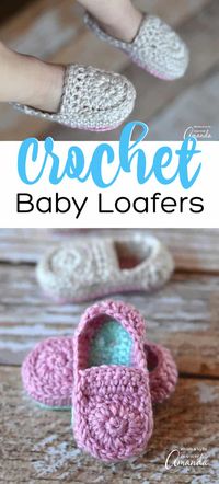 Learn how to make these adorable crocheted baby loafers! Such a fun project, simply use the pattern from this tutorial and crochet a pair of these cute baby loafers today! #crochetbabyloafers #crochetbabypatterns #crochetloafspatterns #crochetpattern #crochettutorial #crochetbabyloafertutorial #craftsbyamanda