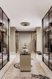 Closets are the perfect place to prepare yourself for a new day. They are like an inner sanctuary, and should reflect the owner's individuality. This modern closet design has the Redleh Rug in a custom lounge design that will spice and bring the power of the dragon to your modern closet.