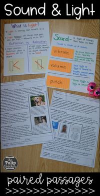 Close reading with the science topics sound and light. These paired passages are perfect for 4th grade or 5th grade! Great to review with anchor charts.