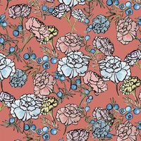 Juniper Berry Carnations in Clay from Brett Design #brown #blue #floral #pattern #textiles #fabric #interiordesign #designinspiration #thetextilefiles #clothandkindinteriordesign #brettdesign