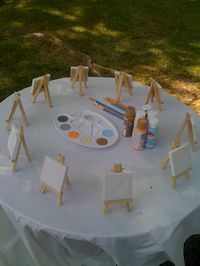 I think I have a theme for Raena's 9th birthday!!! Mini canvas/painting activity, too cute!