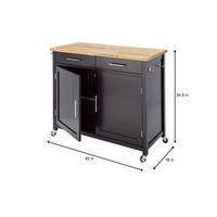 Glenville Black Rolling Kitchen Cart with Butcher Block Top and Double-Drawer Storage (42" W)
