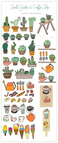 Small Garden & Coffee Shop Color Set - Illustrations More