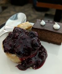 Apple tart, cashew bakhlava and chocolate mousse, Emirates Business class lounge, Dubai