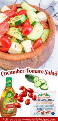 Cucumber Tomato Salad Recipe- easy summer side dish to make for a bqq or potluck. The best italian dressing dish to make! So good and easy to make. Fresh cucumbers and tomatoes. Best chilled delicious salad.