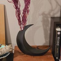 Crescent Moon Vase | Witchy Home Decor | Gothic Home Decor | Boho Decor 3D printed crescent moon vase Size: 7.25 inches by 7 inches Currently available in black or white. *Please message me if you'd like a different color, and I'll do my best to accommodate. Perfect for altar!