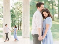 Blue dress and neutrals engagement session outfits | This romantic spring engagement session captures some of the most iconic highlights of Washington, DC including the Lincoln Memorial, Constitution Gardens, and DC War Memorial.