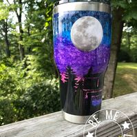 Theme: Galaxy Night Sky Style: Alcohol Inks with Silver glitter "stars" Details: Silhouettes in paint