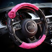 $24.49 Crystal Flower Pu Leather Vehicle Steering Wheel Covers 15 inch 38CM - Black Rose