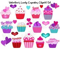Lovely cupcakes clipart set, Valentines cupcakes clipart, Love pink hearts dessert cupcake clipart, Cupcakes clipart graphics, Pink dessert