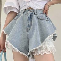 High Waist Lace Undershorts Denim Hot Pants