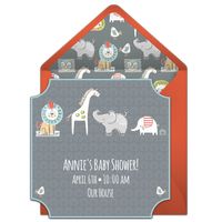 This free invitation design, called "Sketch Slate," is brought to you by our friends at Boppy®️. This design is perfect for a jungle themed baby shower. Personalize your design and send online to friends and family via email.