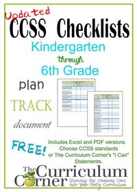 Updated CCSS Checklists and "I Can" Statement Checklists from The Curriculum Corner for kindergarten, 1st grade, 2nd grade, 3rd grade, 4th grade, 5th grade & 6th grade!