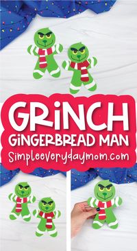 Check out this cute Grinch gingerbread man craft! It's a fun Christmas activity for kids to do and it comes with a free printable template. Download it and make it this December with preschool, kindergarten, and elementary children.