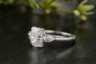 Cushion Cut Three Stone Engagement Ring, 14k White Gold Ring, Moissanite Engagement Ring, Antique Diamond Ring, Wedding Bridal Promise Gifts