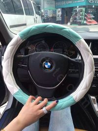 $46.37 Fashion Diamond Sheepskin Leather Car Steering Wheel Covers 15 inch 38CM - Green White