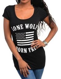 Black Born Free Stretchy Distressed Low Cut Top Trendy T-shirt Flag Print New M | eBay