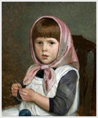 "Chica tejedora" «Knitting Girl» Adolf von Becker (1831-1909) Pintor finlandés