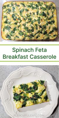 Sautéed fresh spinach, crumbled feta cheese, eggs, and Potatoes O’Brien bake together to create Spinach Feta Breakfast Casserole, a fabulous meat-free, healthy breakfast!