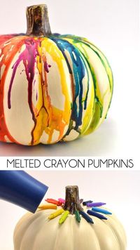 Who says Halloween has to be black and orange? These rainbow melted crayon pumpkins are so pretty. Perfect for the season!