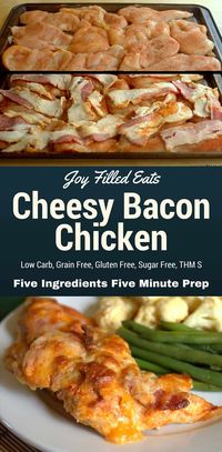 Keto Cheesy Bacon Chicken - Five Ingredients & Five Minute Prep Time - This is your new weeknight dinner. Low Carb, Grain Free, Gluten Free, Sugar-Free, THM S - #lowcarb #glutenfree #grainfree #keto #chicken #bacon #thm #trimhealthymama #dinner #easyrecipes #5ingredients