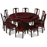 72in Rosewood Longevity Design Round Dining Table with 10 Chairs