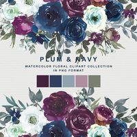 ✿ set included in the newest BUNDLE ✿ : https://www.etsy.com/listing/800039482/floral-graphics-30-collections-summer?ref=shop_home_feat_1 _____________________________________________________________ Plum, white and navy watercolor floral clipart collection: Hand painted rose and peony bouquets,