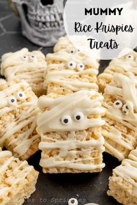 Mummy Rice Krispies Treats are a quick and easy Halloween treats that turn a prepacked rice Krispie treat into a fun Halloween treat everyone loves. Every kid loves Rice Krispies Halloween Treats and these are some of the cutest!